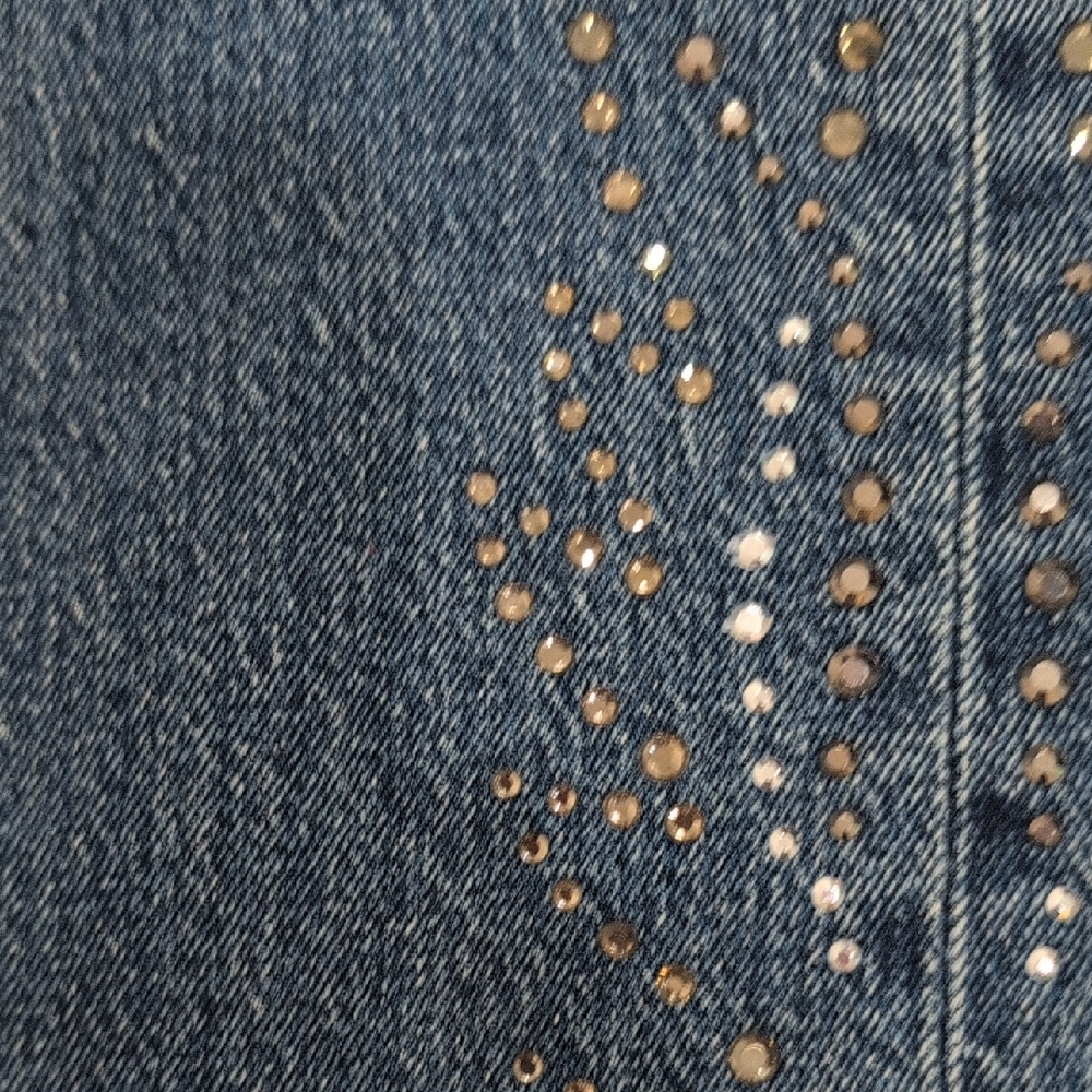 New Levi's 501 Dark Blue Straight-Leg Jeans with Rhinestone Detail - Picture 4 of 11